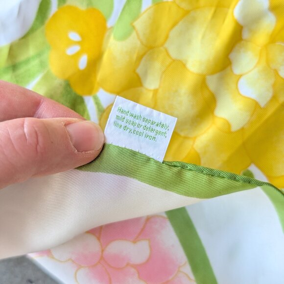 Vintage Avon Yellow Green Pink Oversized Square Scarf - Picture 7 of 9